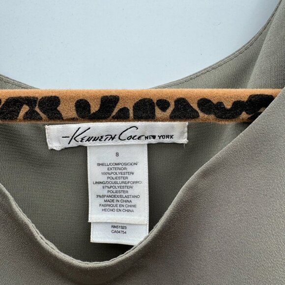 Kenneth Cole New York Olive Green Short Sleeve Belted Dress – Size 8 - Picture 2 of 3